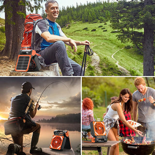Sakerplus Solar-Powered Camping Fan with LED Lantern
