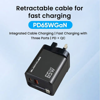 Sakerplus® 65W GaN 3-in-1 Retractable Fast Charger
