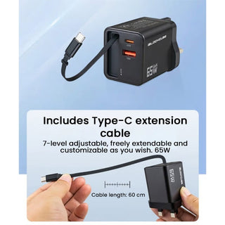 Sakerplus® 65W GaN 3-in-1 Retractable Fast Charger