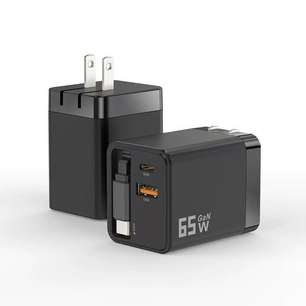 Sakerplus® 65W GaN 3-in-1 Retractable Fast Charger