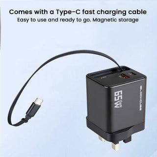 Sakerplus® 65W GaN 3-in-1 Retractable Fast Charger