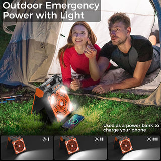Sakerplus Solar-Powered Camping Fan with LED Lantern