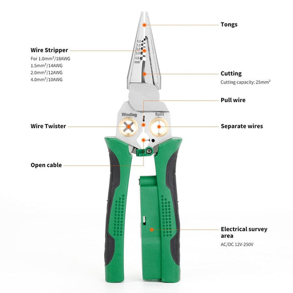 Sakerplus 8-in-1 Voltage Testing Wire Stripper Pliers