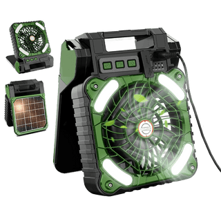Sakerplus Solar-Powered Camping Fan with LED Lantern